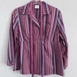 Motherhood Maternity Women's Y2K Striped Tie Front Blouse Pink S
